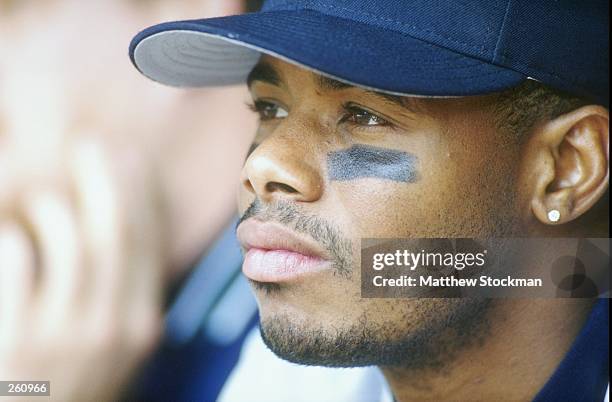 Portrait of Ken Griffey Jr. Of the Seattle Mariners during their 2-1 win over the Milwaukee Brewers at County Stadium in Milwaukee, Wisconsin....