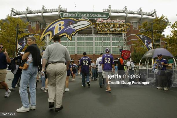 Ravens fans enter the stadium as the Baltimore Ravens host the Kansas City Chiefs on September 28, 2003 at the M&T Bank Stadium in Baltimore,...