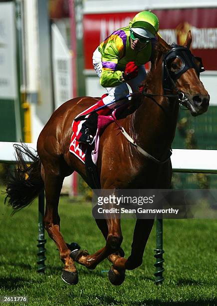 Jockey Noel Callow on Casual Pass wins the AAMI Norman Robinson Stakes during the 2003 Caulfield Cup day at Caulfield racecourse October 18, 2003 in...