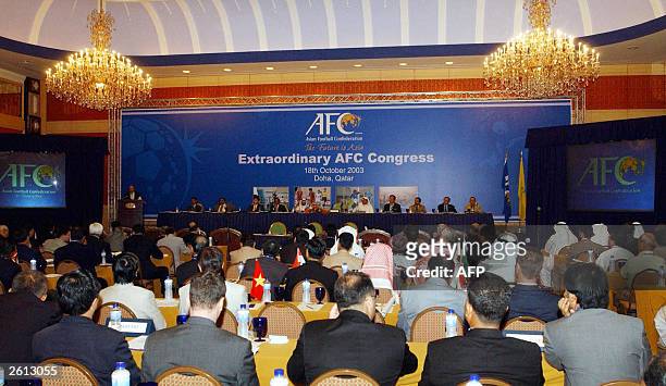 General view of the Asian Football Confederation extraordinary congress in Doha 18 October 2003. AFP POTO/Fadi HAJJ
