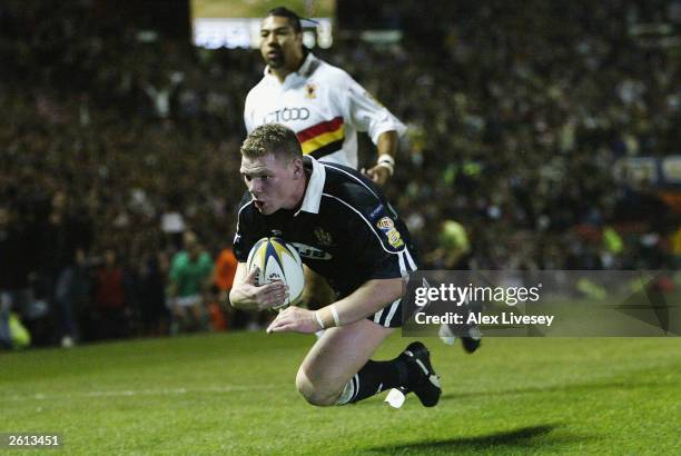 Danny Tickle of Wigan goes over to score the first try during the Super League Grand Final match between Bradford Bulls and Wigan Warriors at Old...