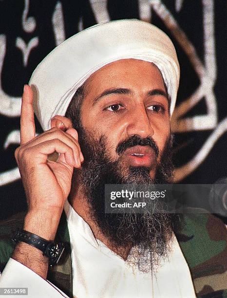Undated file picture of the head of the al-Qaeda terror network Osama bin Laden at an undisclosed place inside Afghanistan. Bin Laden threatened 18...
