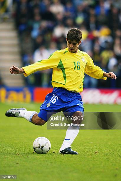 Juninho Pernambucano of Brazil strikes the ball during the International friendly match between Brazil and Jamaica on October 12, 2003 at The Walkers...