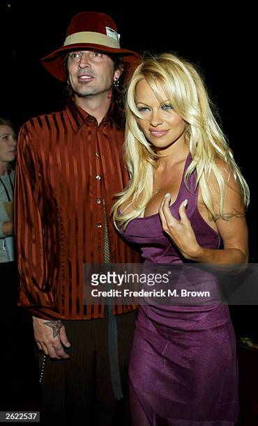 Recording artist Tommy Lee and actress Pamela Anderson attend the film premiere of "Scary Movie 3" at the AMC Theatres Avco Cinema on October 20,...