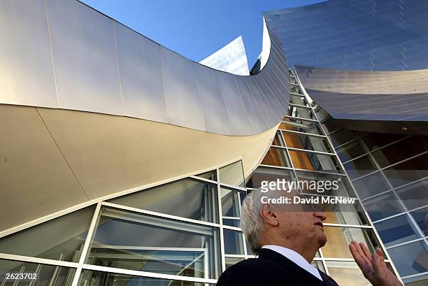 Architect Frank Gehry is seen outside the Walt Disney Concert Hall at the hall's dedication October 20, 2003 in Los Angeles, California. The...