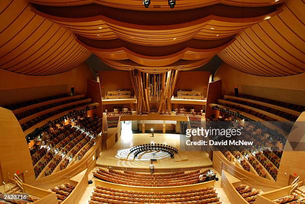 Final touches are put on the Walt Disney Concert Hall after a dedication ceremony October 20, 2003 in Los Angeles, California. The 2,265-seat hall,...