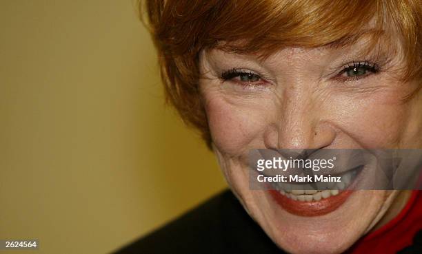 Actress Shirley Maclaine smiles at a signing for her new book 'Out on a Leash' at Barnes and Nobles, Rockefeller Centre on October 21, 2003 in New...