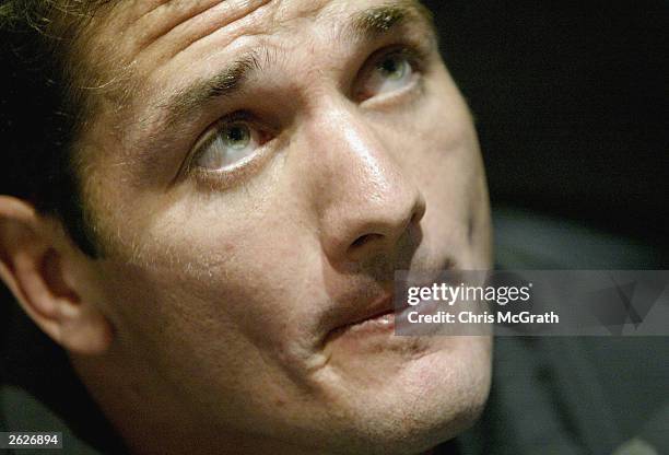 Joost Van Der Westhuizen of South Africa speaks to the press during the South African interview session held at the Esplanade Hotel October 15, 2003...