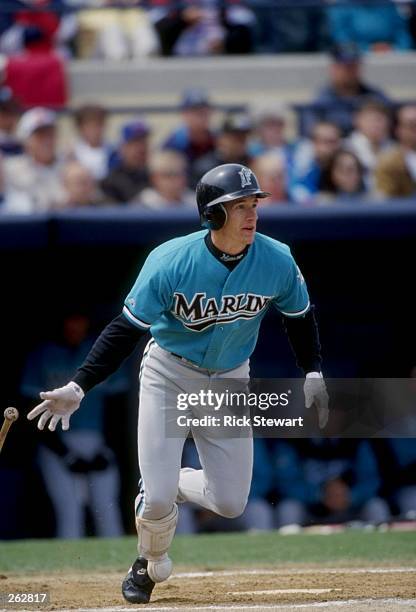 Infielder Craig Counsell of the Florida Marlins in action during a spring training game against the Detroit Tigers at the Joker Marchant Stadium in...