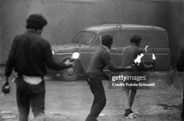 Young petrol bombers on the streets of Derry, Northern Ireland, during The Troubles, October 1971.