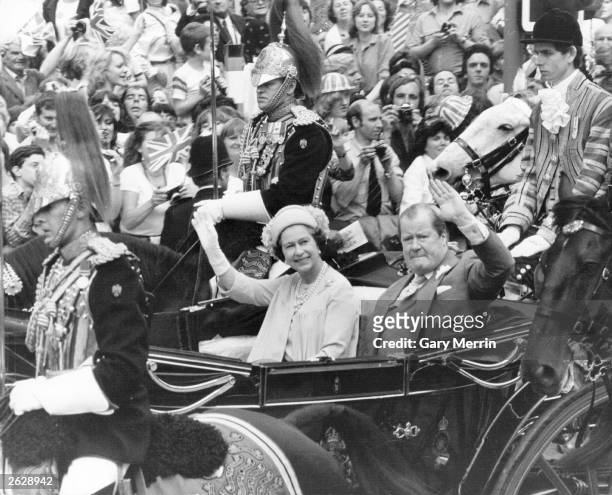 Queen Elizabeth and Edward John, 8th Earl Spencer arriving for levee at St James' Palace en route to Buckingham Palace after the wedding of their...
