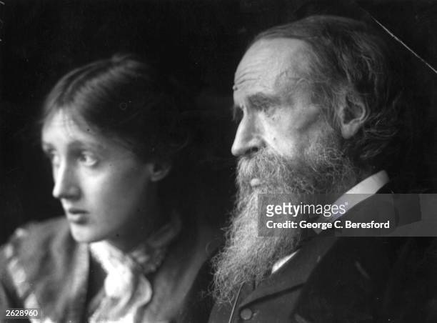 Virginia Woolf nee Stephen , the English novelist, critic and essayist and sister of Vanessa Bell is pictured with her father, Sir Leslie Stephen....