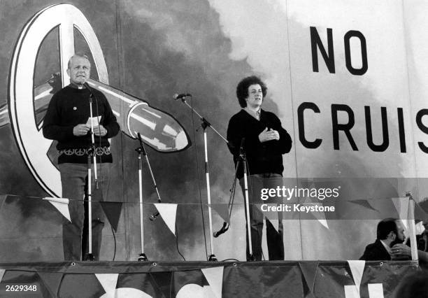 Monsignor Bruce Kent, cleric and peace campaigner, speaking at a Campaign for Nuclear Disarmament rally in Hyde Park, which followed a march through...