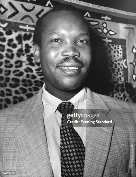 Botswanan politician Sir Seretse Khama at home in Croydon.