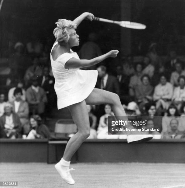 British tennis champion Ann Jones in action at Wimbledon the year she won the women's singles. Original Publication: People Disc - HF0358