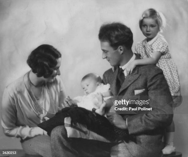 Crown Prince Leopold and Crown Princess Astrid of Belgium with their two children, Josephine Charlotte, later Grand Duchess of Luxembourg, and baby...