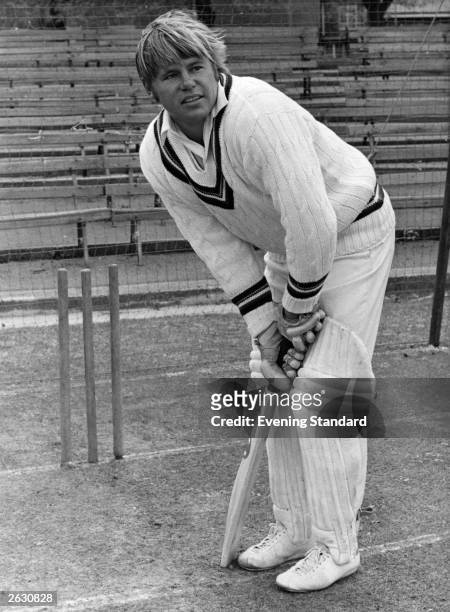 South African all-rounder and skipper of Gloucester CCC, Mike Procter at the stumps.