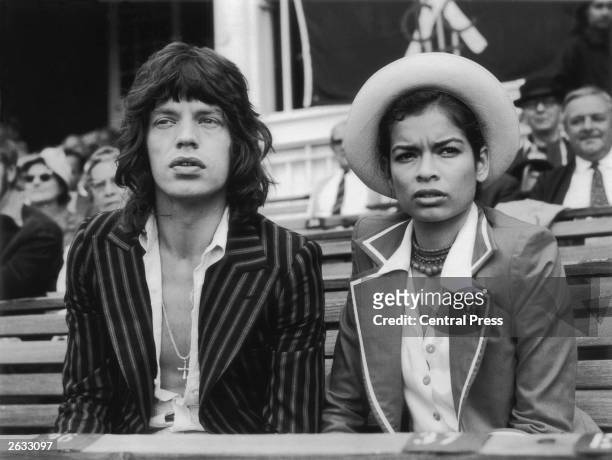 Mick Jagger, the lead singer of 'The Rolling Stones' and his wife Bianca Jagger watching the final cricket test between England and Australia at the...