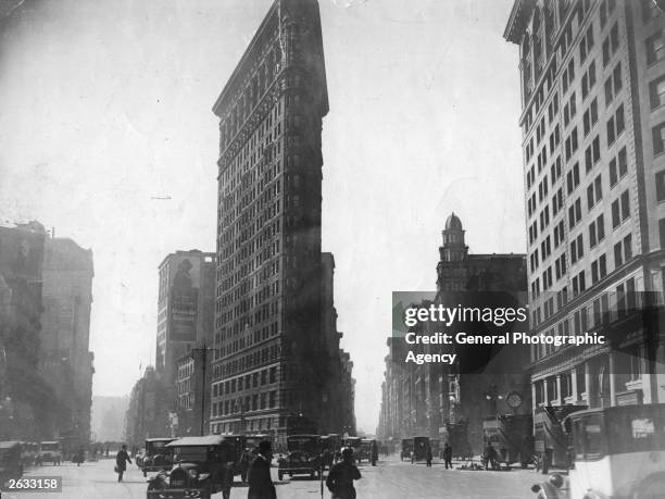 The Fuller Building , known as the 'Flatiron' Building, on Broadway, Fifth Avenue and 23rd Street, New York City.