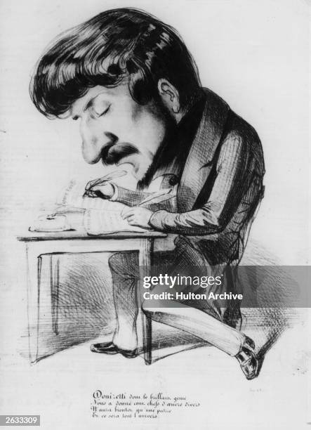 Gaetano Donizetti , Italian operatic composer sitting at a table writing musical score. Original Publication: People Disc - HJ0241