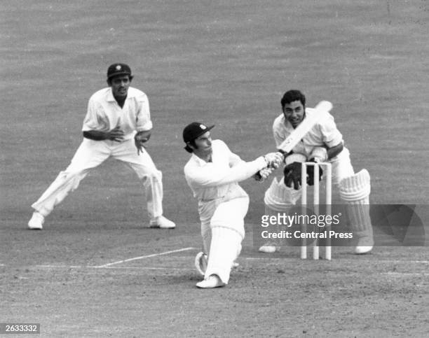 Alan Knott hitting a four during the Test Match between India and England at The Oval in London. Original Publication: People Disc - HG0182