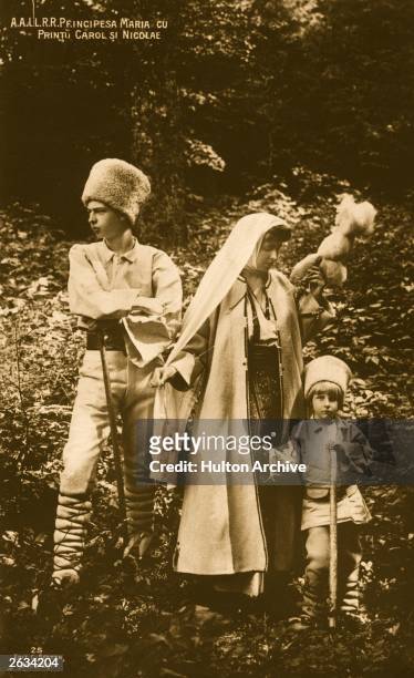 Crown Princess Marie of Romania , wife of the future King Ferdinand, with two of her children, Prince Carol and Prince Nicolas.