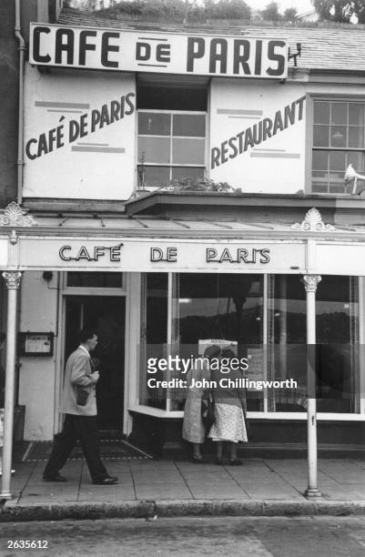 An exterior view of the Cafe de Paris, Torquay, on the English Riviera. Original Publication: Picture Post - 7238 - Whose Riveria is This? - pub. 1954
