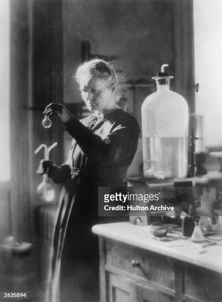 Polish born French physicist Marie Curie in her laboratory.