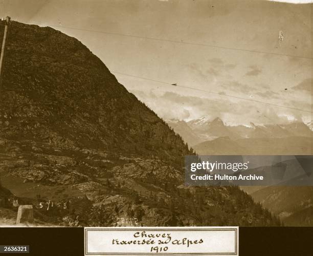 Peruvian aviator Georges Chavez making the first flight across the Alps between Switzerland and Italy, which resulted in his death in a crash on...
