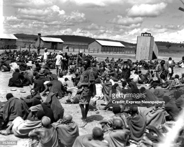 Members of the Kikuyu tribe held in a prison camp in Kenya. The British authorities held a blanket suspicion that members of the tribe were part of...