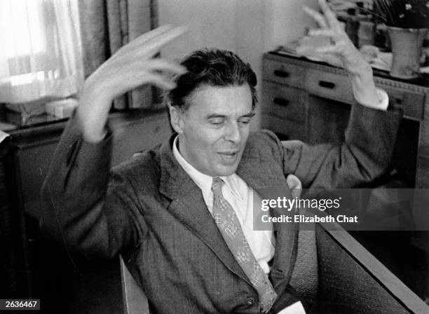 English novelist and essayist Aldous Leonard Huxley, , during an interview in London. Original Publication: Picture Post - 4662 - Aldous Huxley -...