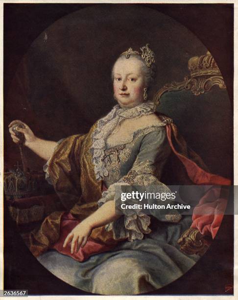 Maria Theresa Holy Roman Empress of Austria and mother of Marie Antoinette. Original Artwork: By Martin van Meytens, in the Vienna Academy of Fine...