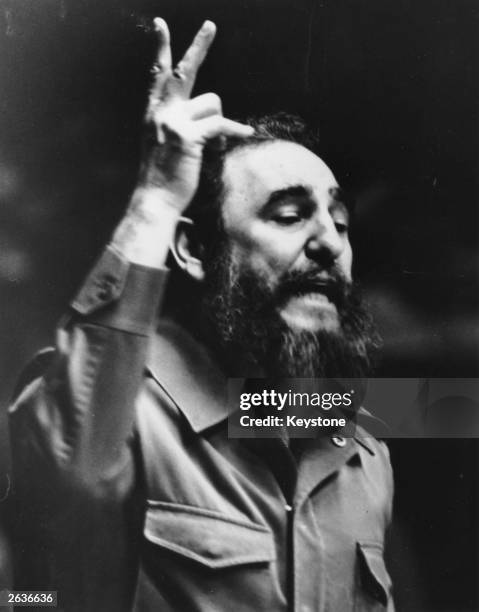 Fidel Castro, revolutionary leader of Cuba, addressing the United Nations General Assembly, 1979.