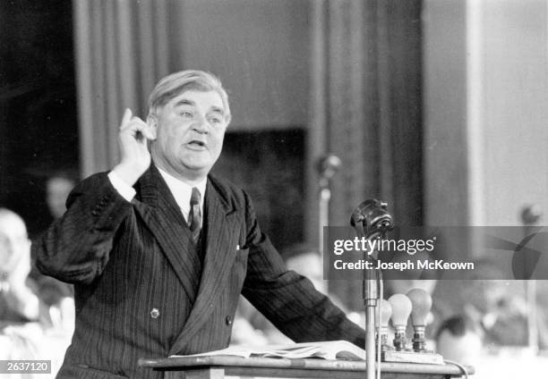 The Welsh Labour politician Aneurin Bevan, , speaking at the Labour Party Conference at Margate. Original Publication: Picture Post - 8762 - Labour...