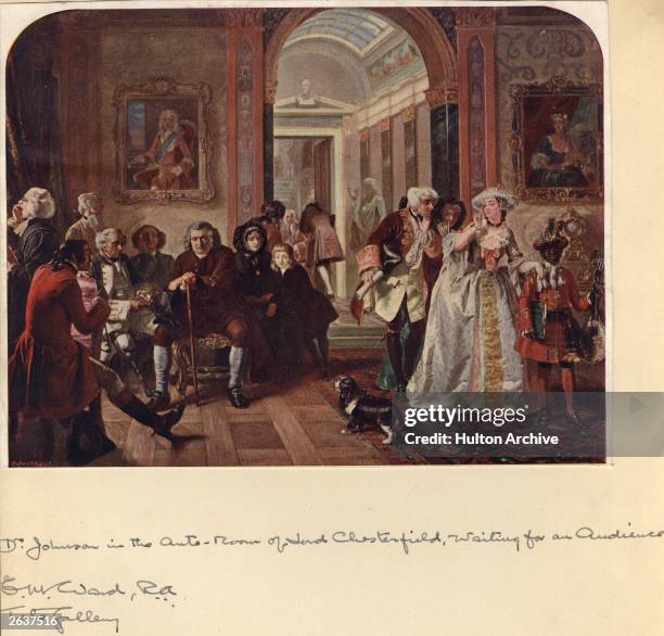 Samuel Johnson writer, critic, lexicographer and conversationalist, attends an 'at home' in the anteroom of Lord Chesterfield. Original Publication:...