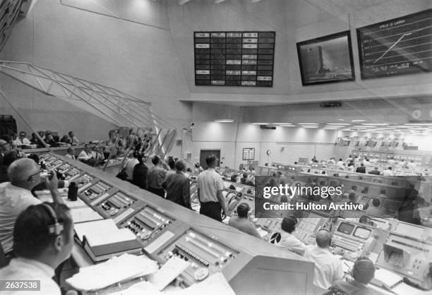 View inside the launch control centre at Kennedy Space Centre during Apollo XII launch.