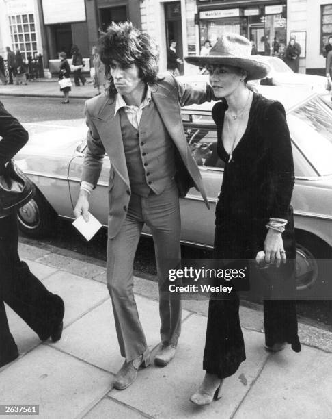 Keith Richards, 32 year old guitarist with rock group the Rolling Stones, and the last bachelor of the band, and Anita Pallenberg, who are to marry...