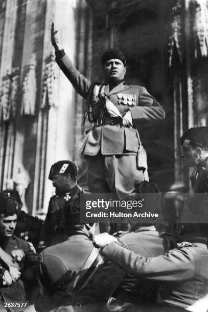 Italian dictator Benito Mussolini, , who established himself as a dictator in October 1922.