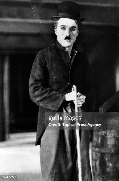 Vintage Charles Spencer Chaplin the English film actor and director, in his best known role.