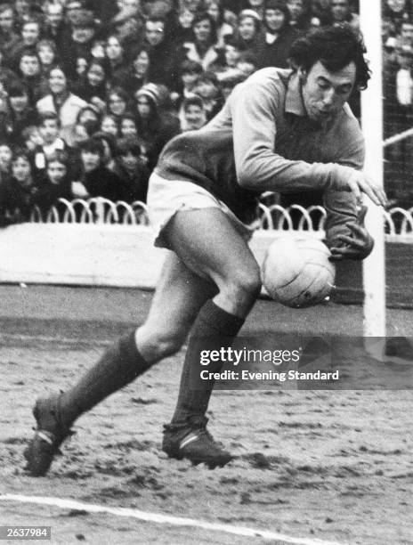 Gordon Banks, the outstanding goalkeeper for Stoke City and England. A serious eye injury sustained in a car crash, ended his career in 1972....