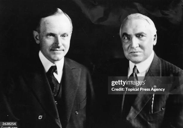 President Warren Gamaliel Harding the 29th President of the United States seen here with Calvin Coolidge , his Vice-President and successor.