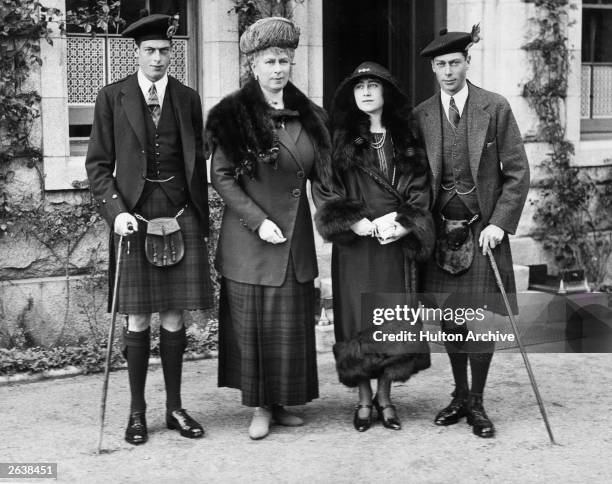 George, Duke of Kent , with his mother, Queen Mary , Elizabeth, Duchess of York and George, Duke of York at Balmoral Castle, Scotland. Prince Albert,...