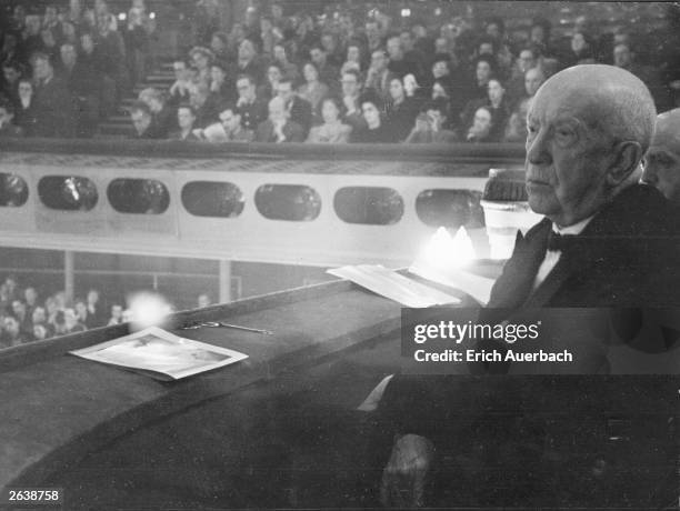 The German composer Richard Strauss , at the Theatre Royal Drury Lane, London when he visited for the Festival in his honour.