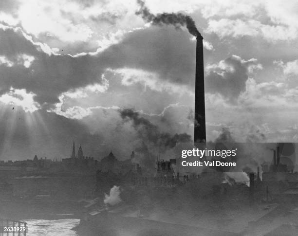 Smoking chimney stacks in Sheffield, Yorkshire.