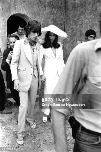Rolling Stones singer Mick Jagger and his wife Bianca, shortly after their wedding ceremony in St Tropez.