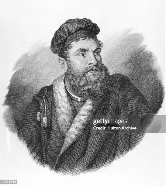 Venetian traveller Marco Polo , born into a noble family, circa 1295. Original Artwork: Engraving by Gaetano Bonutti after a painting by the Venetian...