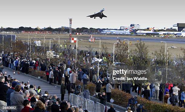 The last ever British Airways commercial Concorde flight touches down at Heathrow airport October 24, in London. The world's only supersonic...