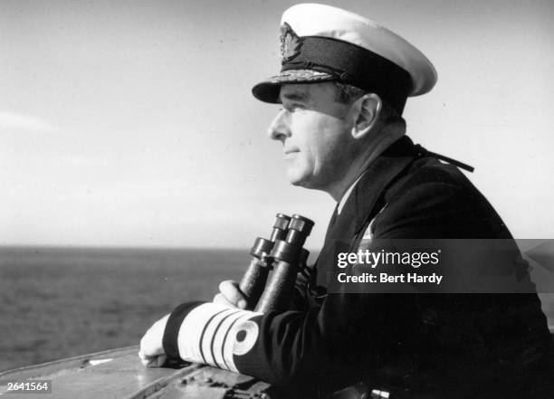 Lord Mountbatten, 1st Earl Mountbatten of Burma, Commander of the Mediterranean Fleet, on naval exercises at Malta and Gibralta in 1956. Original...