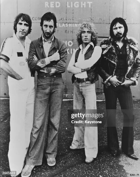 British rock group The Who, comprising of, from left to right; Keith Moon , Pete Townshend, Roger Daltrey and John Entwistle . The group are...