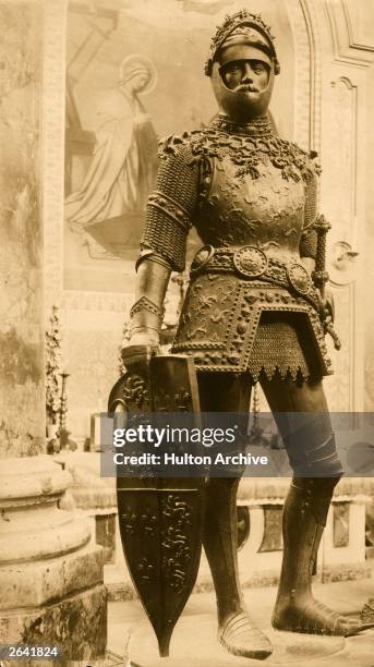 Bronze statue of Arthur, legendary king of the 6th century Britons, in the Royal Chapel at Innsbruck, circa 552 AD.